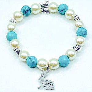 Handmade Turquoise & Pearl Bunny Bracelet!